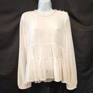 Kimchi Blue Womens Ruffle Hem Top Size M‎ Blush Pink Sheer Feminine Girlhoodcore